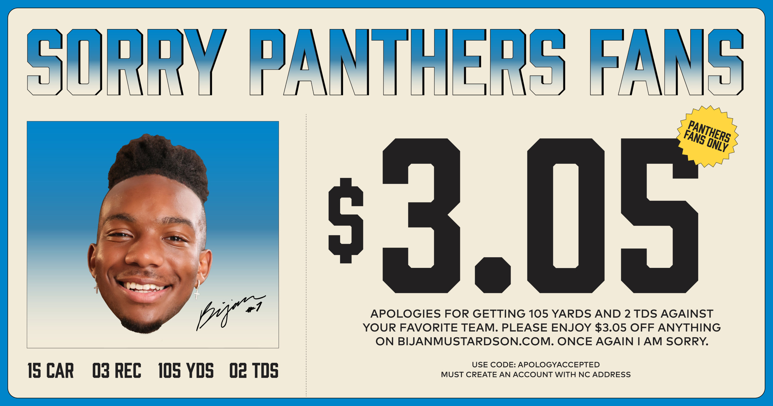 carolina panthers apology coupon