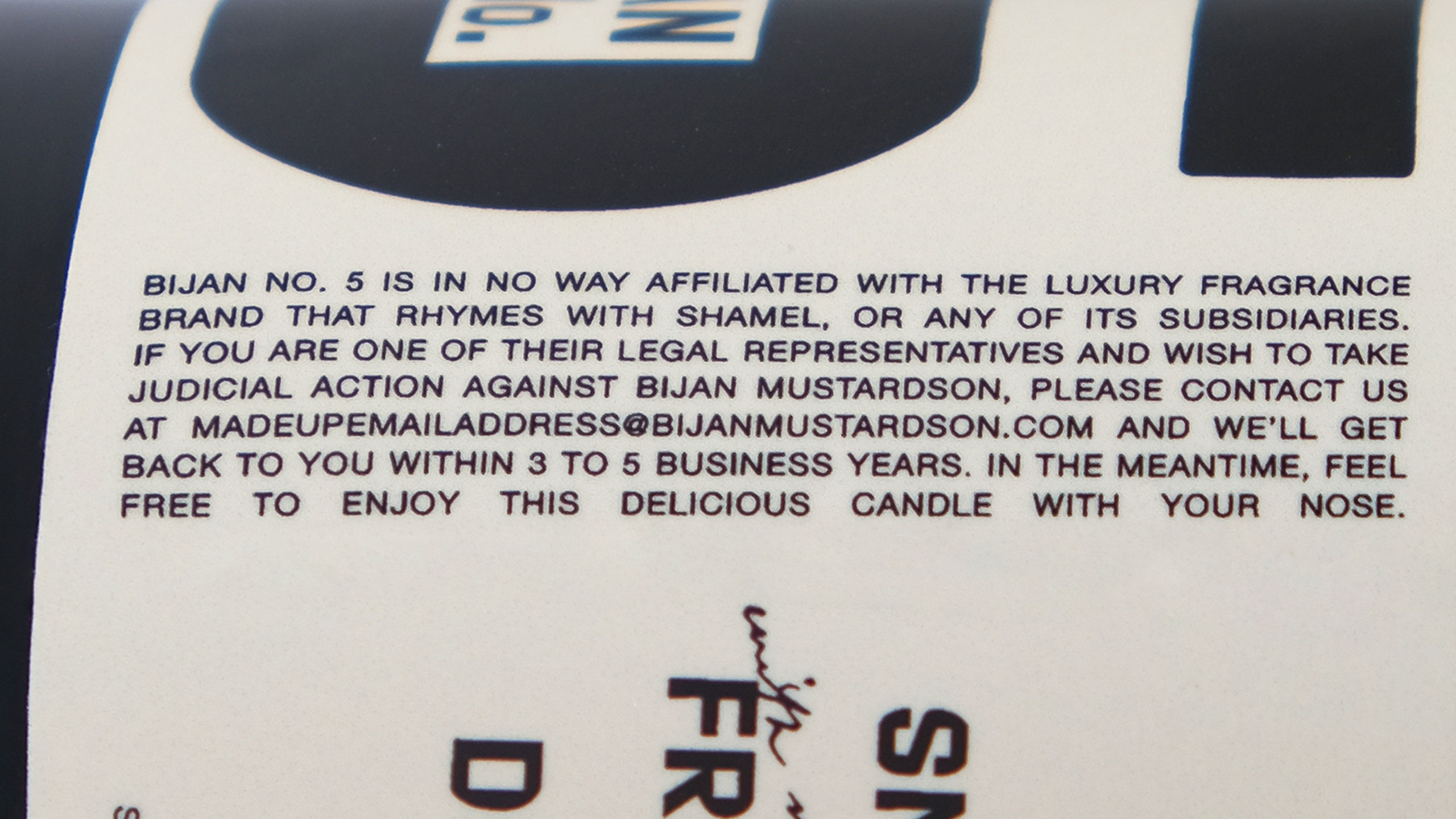 bijan no. 5 candle disclaimer