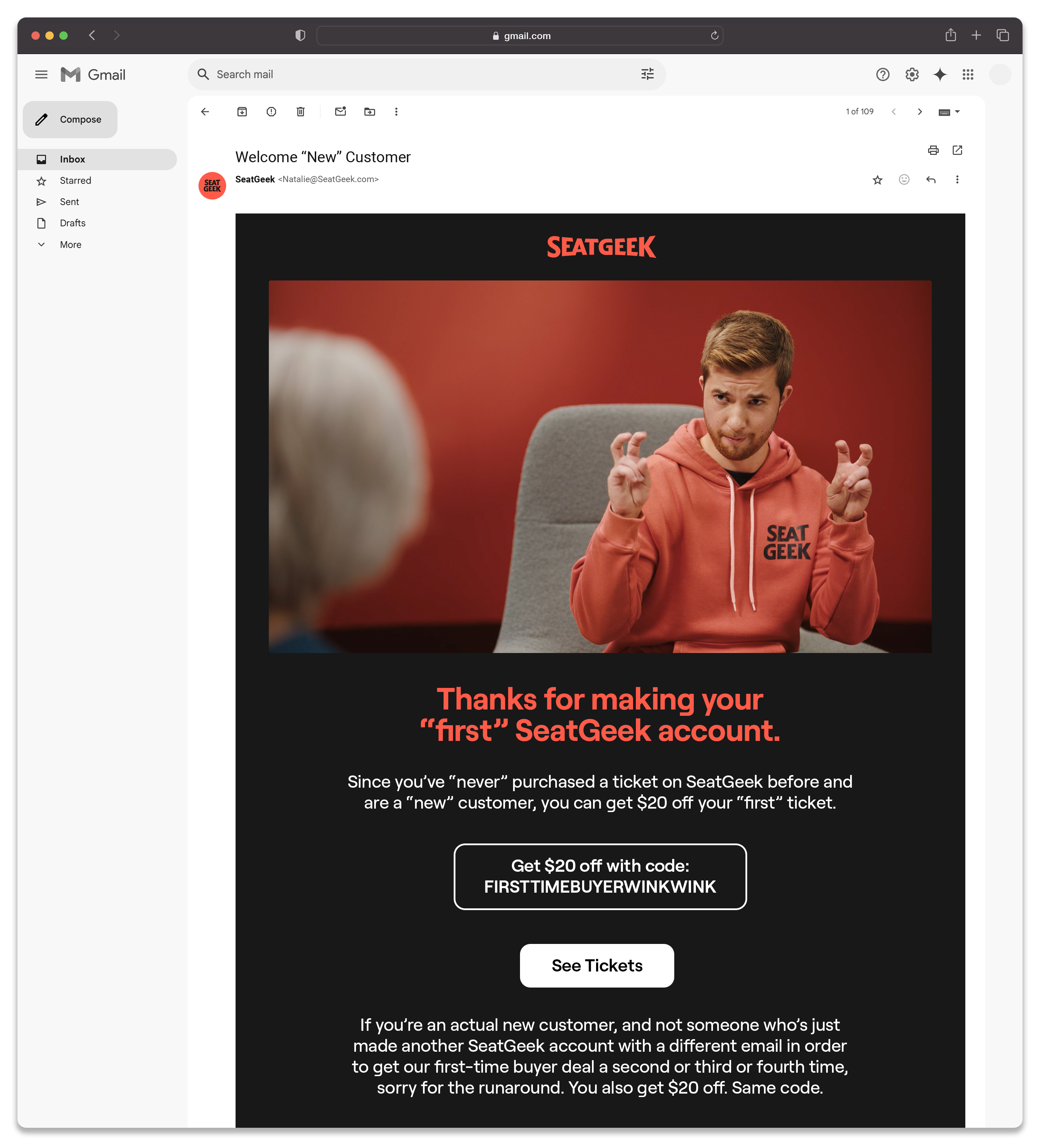 seatgeek new customer email